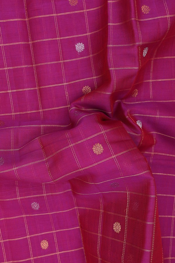 Gadwal Silk Cotton Saree In Berry Purple With Checks Design
