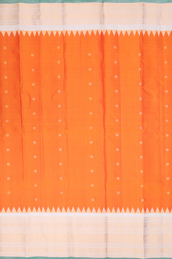 Gadwal Silk Saree In Royal Orange With Floral Buttas