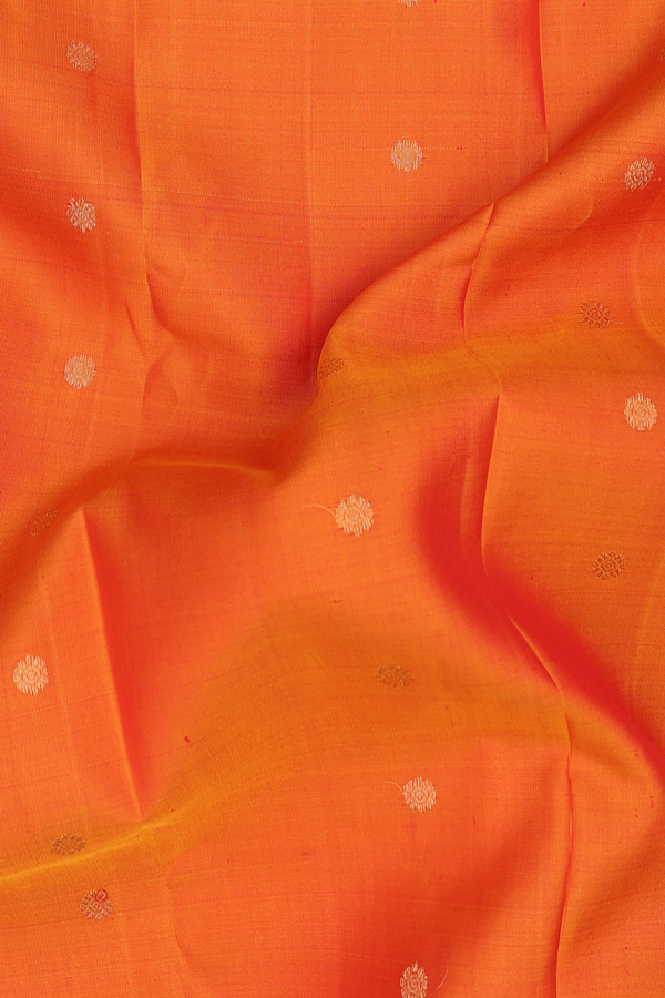 Gadwal Silk Saree In Royal Orange With Floral Buttas