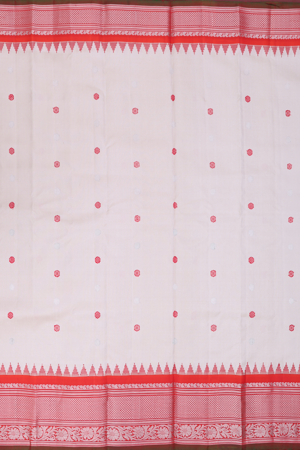 Gadwal Silk Saree In Off White With Floral Buttas