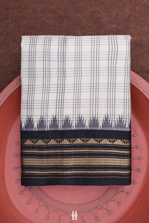 Gadwal Silk Saree In Off White With Checks Design