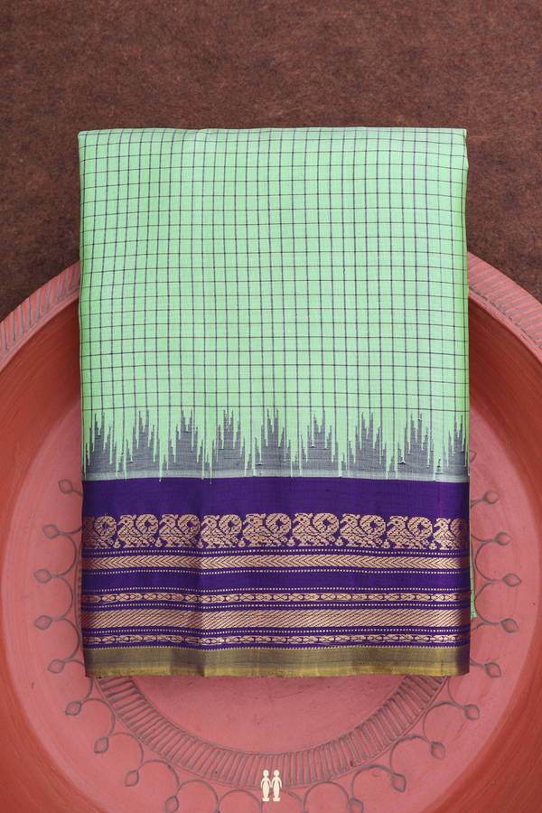 Gadwal Silk Saree In Light Green With Checks Design