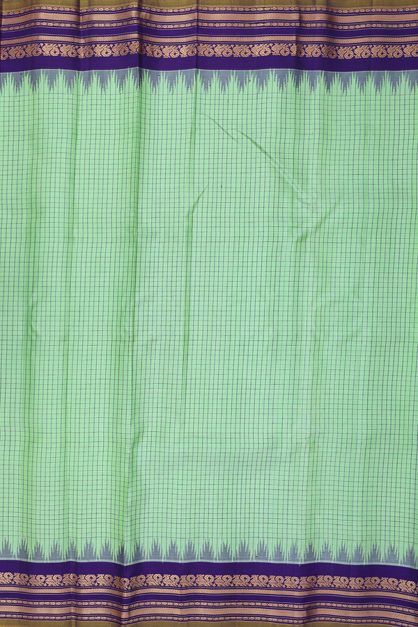 Gadwal Silk Saree In Light Green With Checks Design