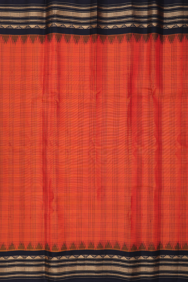 Gadwal Silk Saree In Spiced Orange With Checks Design