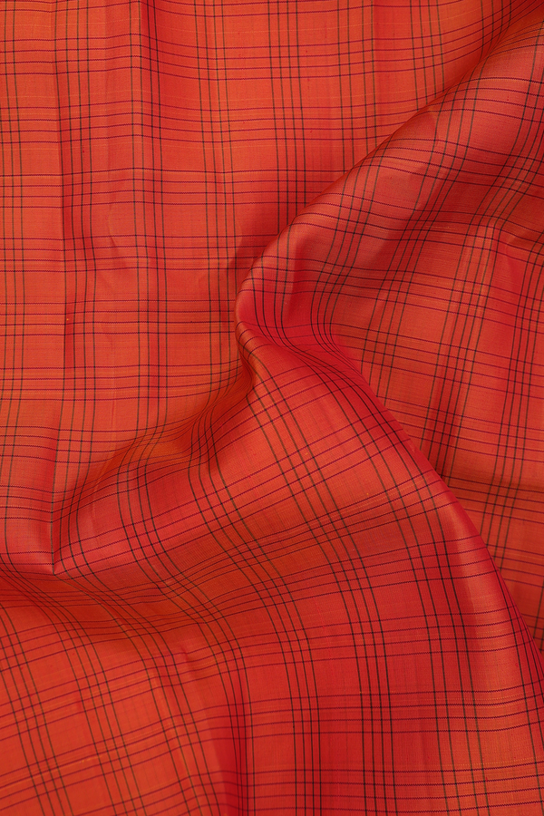 Gadwal Silk Saree In Spiced Orange With Checks Design