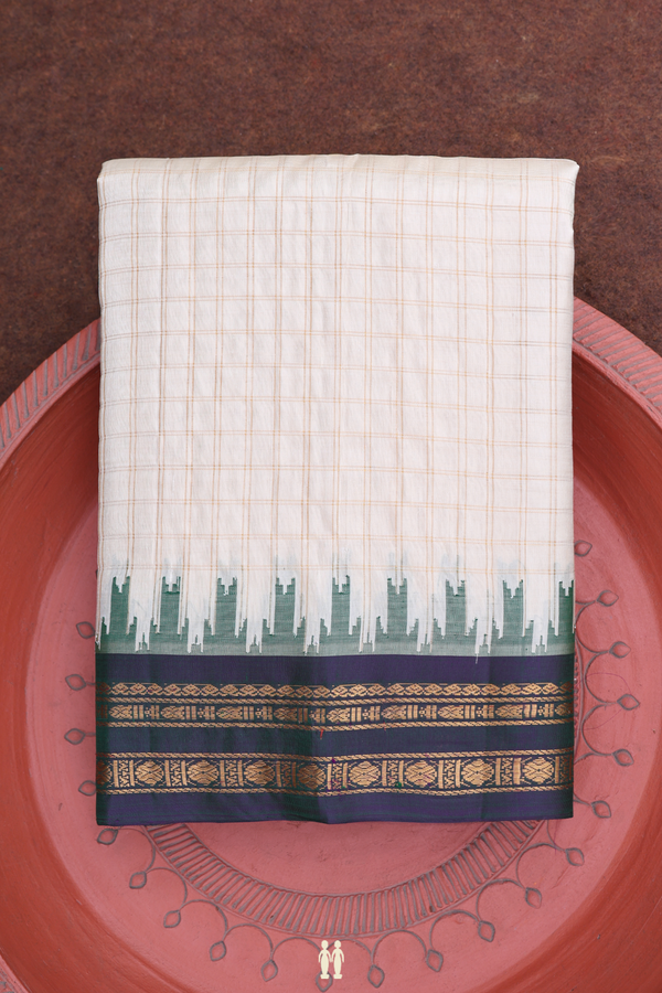 Gadwal Silk Saree In Off White Color With Checks Design