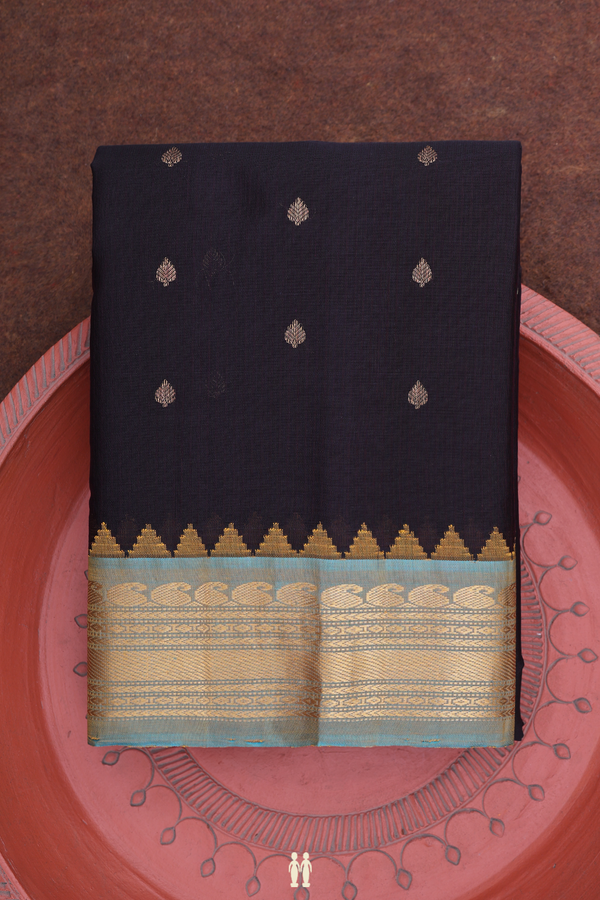 Gadwal Silk Saree In Black With Zari Buttas