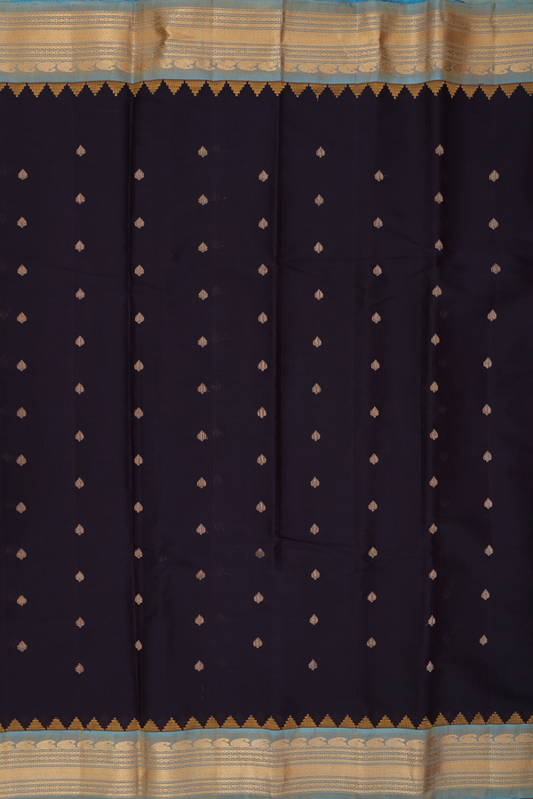 Gadwal Silk Saree In Black With Zari Buttas