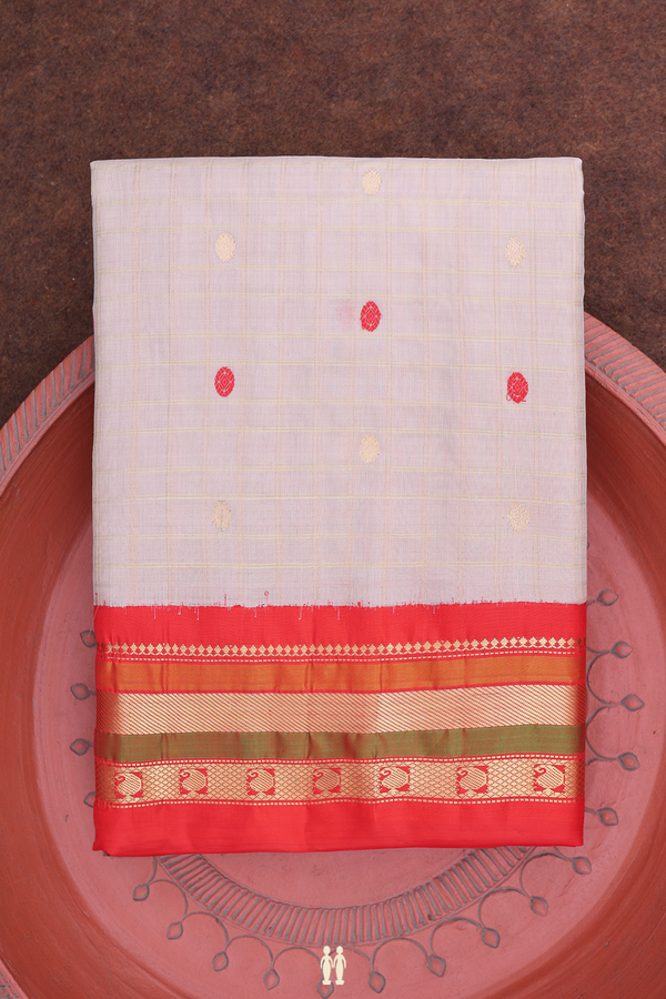 Gadwal Silk Saree In Cream Color With Checks Design