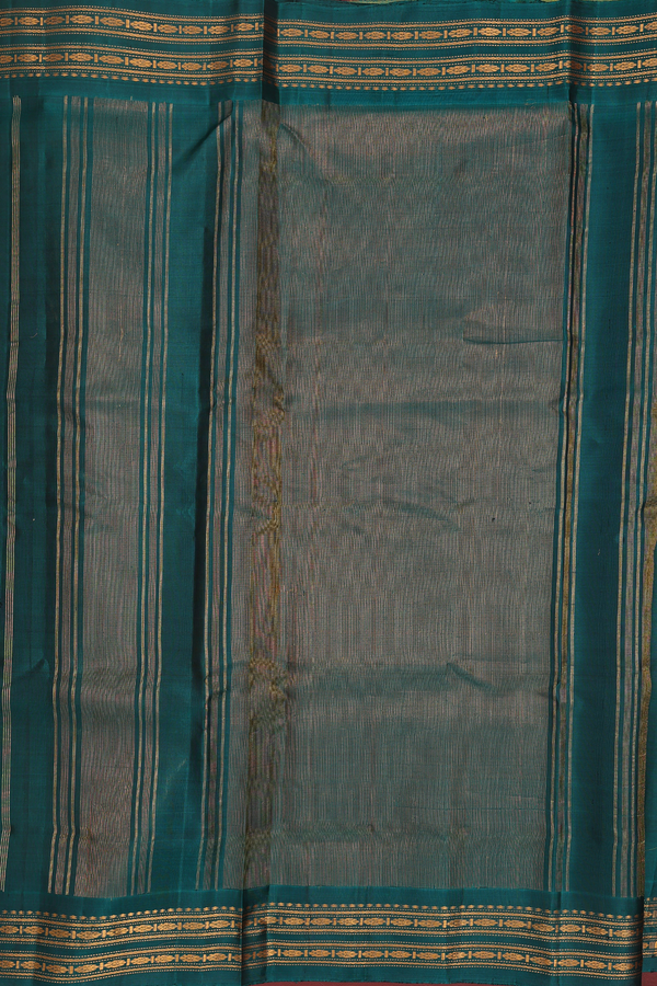 Gadwal Silk Saree In Saffron Yellow With Checks Design