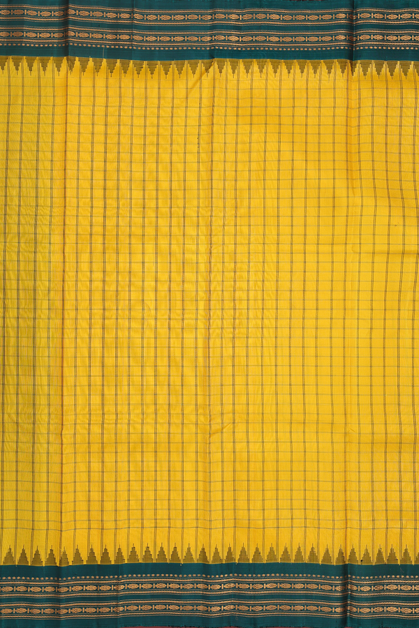 Gadwal Silk Saree In Saffron Yellow With Checks Design