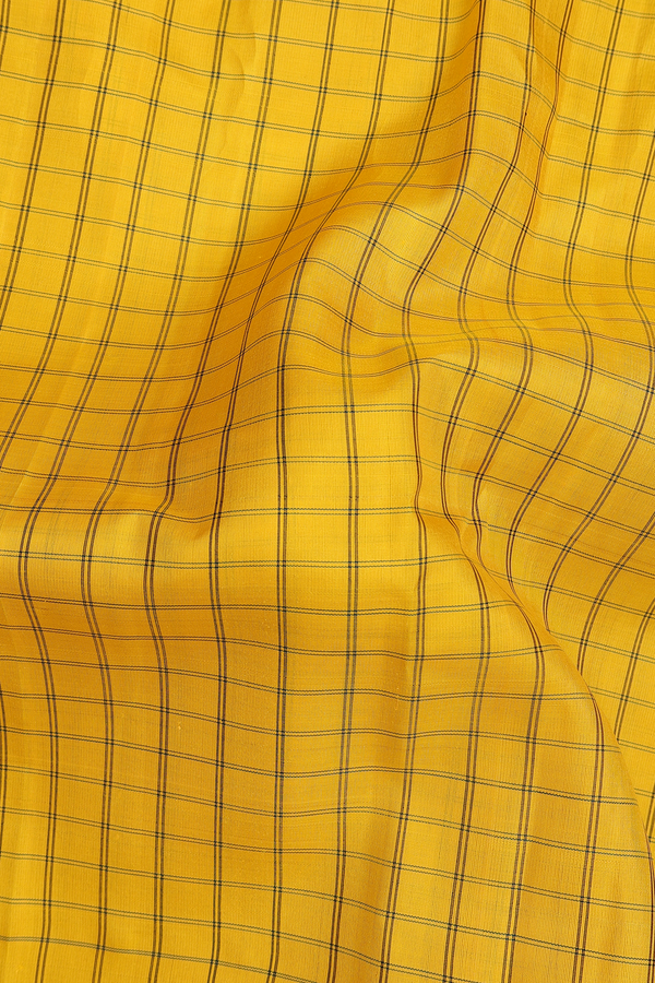 Gadwal Silk Saree In Saffron Yellow With Checks Design