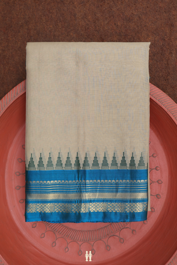 Gadwal Silk Cotton Saree In Pastel Khaki With Contrast Border