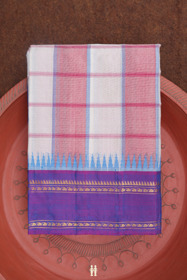 Gadwal Silk Cotton Saree In Pink And White With Checks Design
