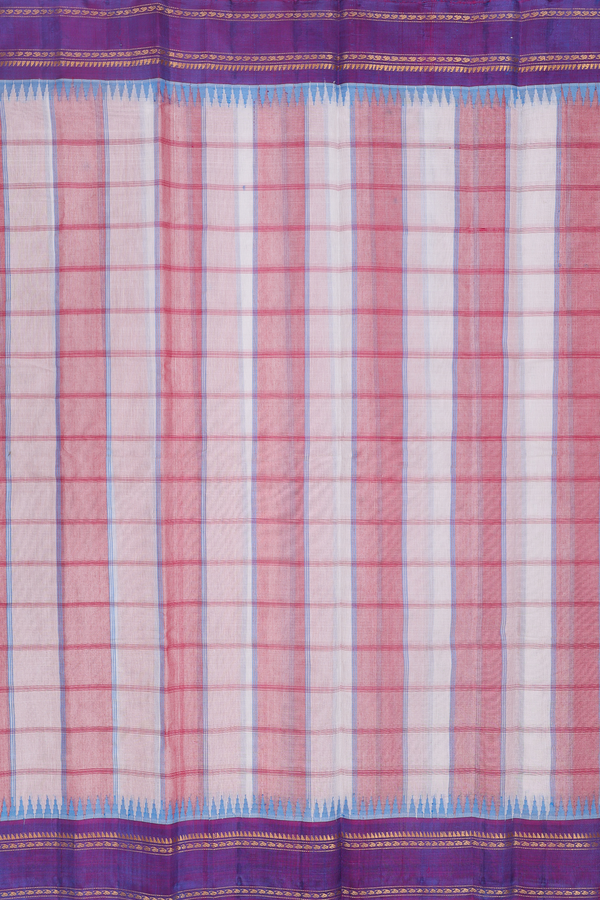 Gadwal Silk Cotton Saree In Pink And White With Checks Design