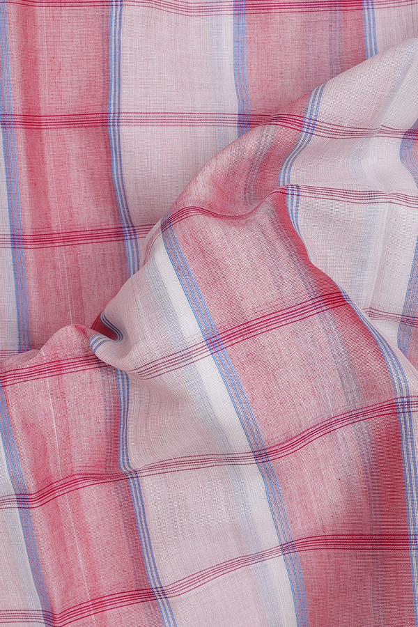 Gadwal Silk Cotton Saree In Pink And White With Checks Design