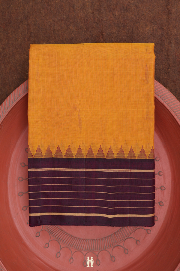 Gadwal Silk Cotton Saree In Orange With Threadwork Buttas