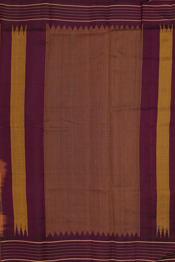 Gadwal Silk Cotton Saree In Orange With Threadwork Buttas
