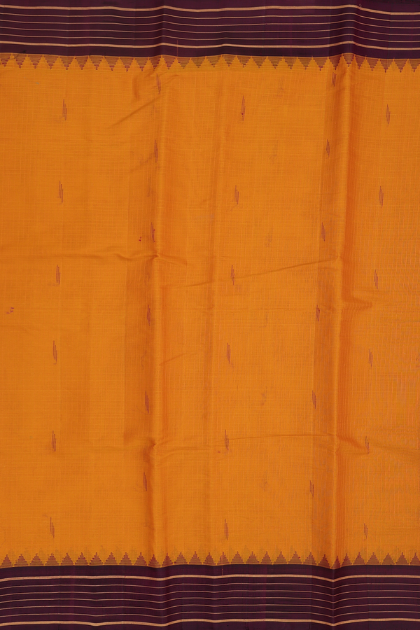 Gadwal Silk Cotton Saree In Orange With Threadwork Buttas