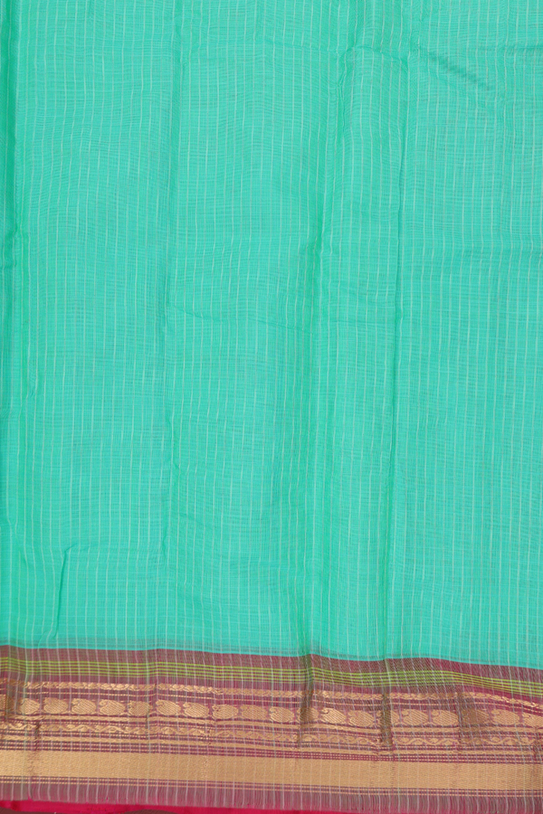 Gadwal Silk Cotton Saree In Seafoam Green With Stripes Design