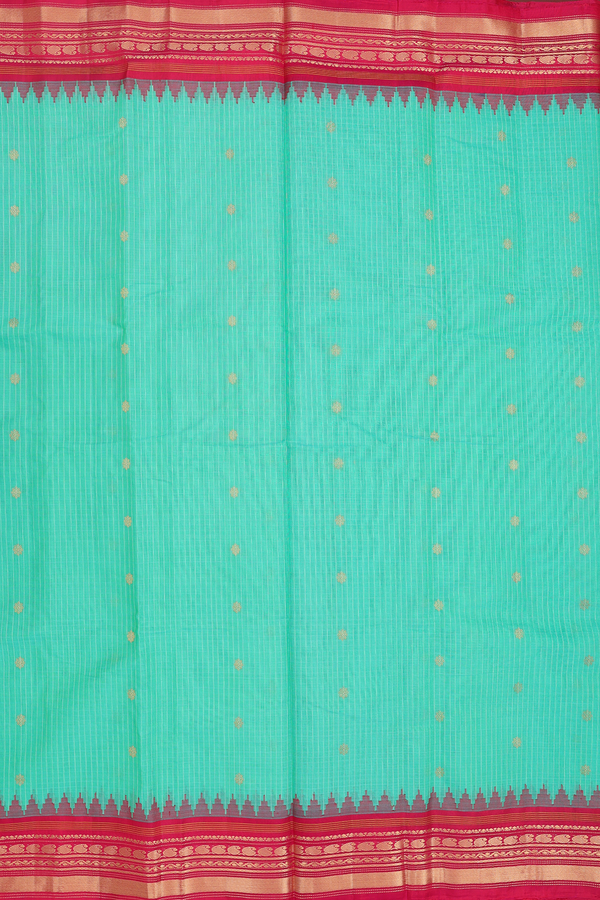 Gadwal Silk Cotton Saree In Seafoam Green With Stripes Design