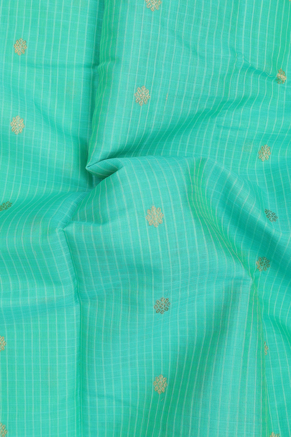 Gadwal Silk Cotton Saree In Seafoam Green With Stripes Design