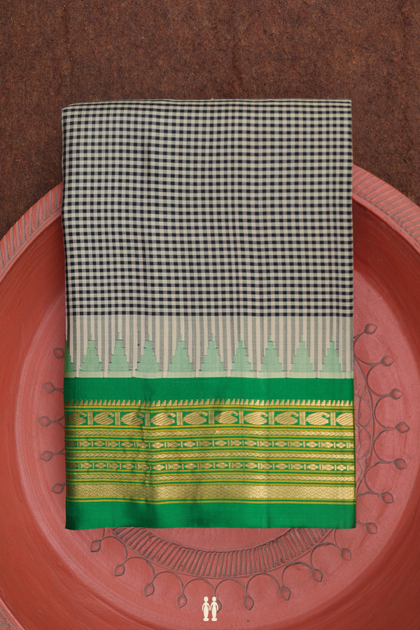 Gadwal Silk Saree In Black And White With Checks Design