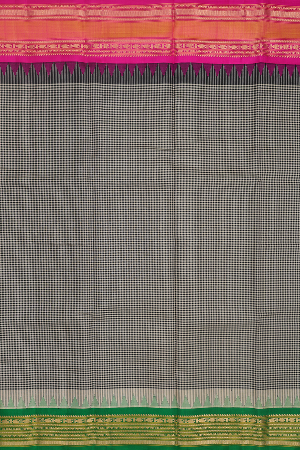 Gadwal Silk Saree In Black And White With Checks Design