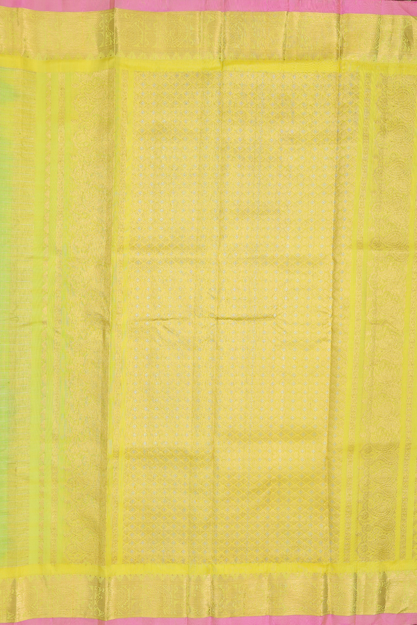 Gadwal Silk Saree In Pear Green Along Checks With Buttas