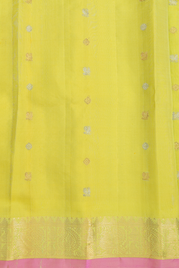 Gadwal Silk Saree In Pear Green Along Checks With Buttas