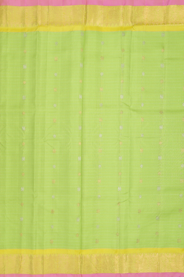 Gadwal Silk Saree In Pear Green Along Checks With Buttas