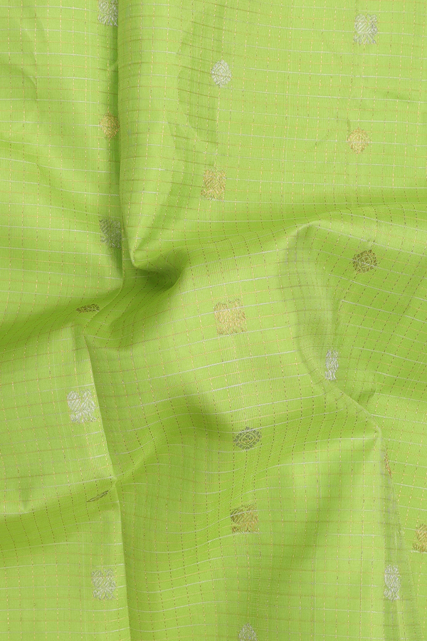 Gadwal Silk Saree In Pear Green Along Checks With Buttas