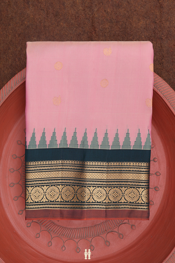 Gadwal Silk Saree In Dusty Pink With Peacock Buttas