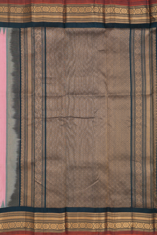 Gadwal Silk Saree In Dusty Pink With Peacock Buttas