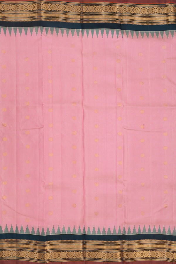 Gadwal Silk Saree In Dusty Pink With Peacock Buttas