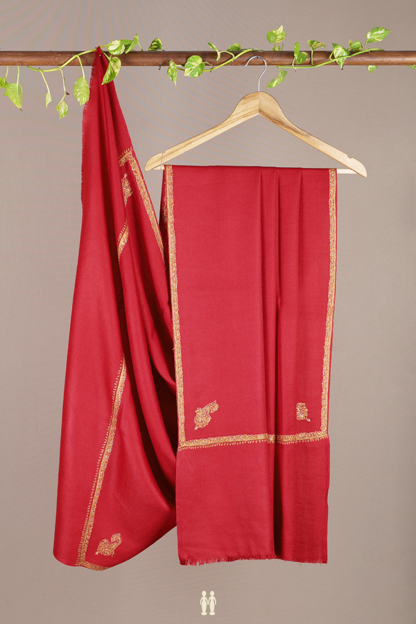 Threadwork Buttas Red Woolen Cotton Shawl