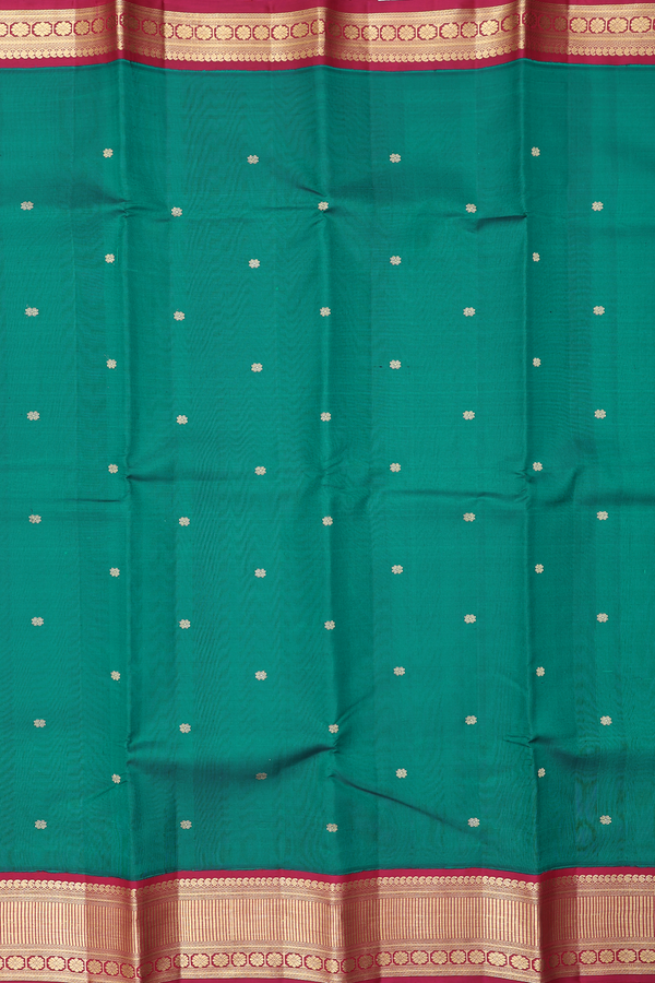 Kanchipuram Silk Saree In Teal Green With Floral Buttas
