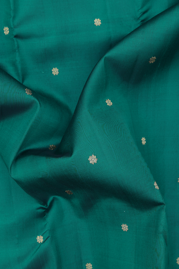 Kanchipuram Silk Saree In Teal Green With Floral Buttas