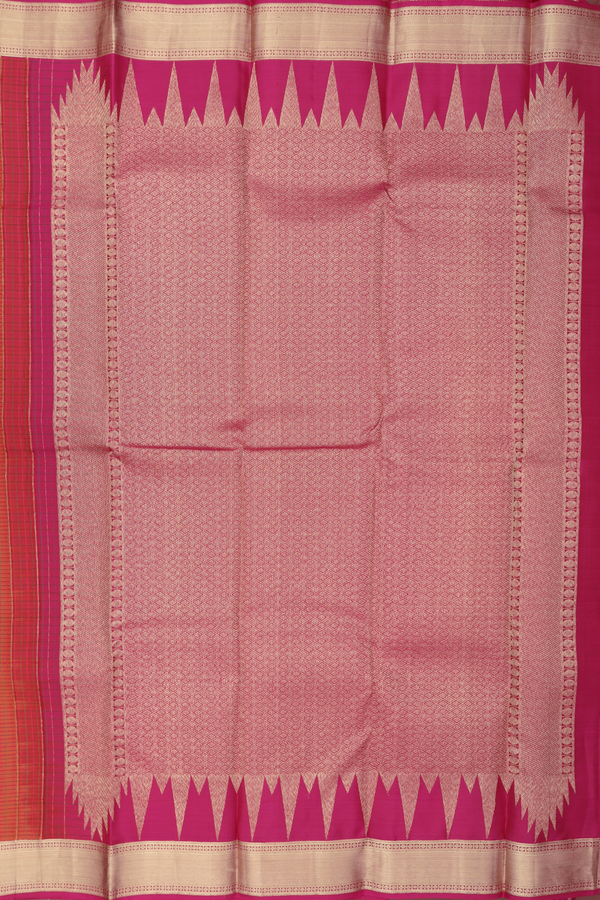 Kanchipuram Silk Saree In Rust Orange With Checks Design