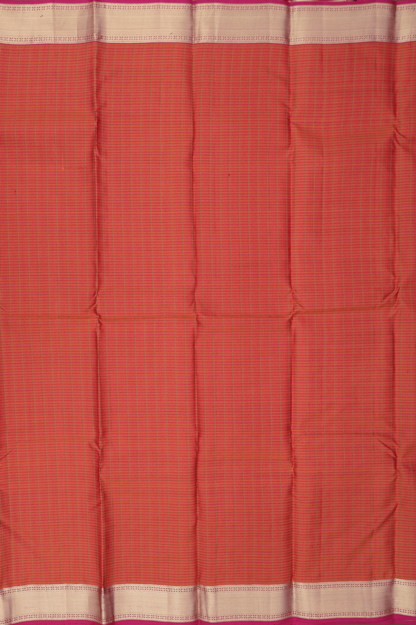 Kanchipuram Silk Saree In Rust Orange With Checks Design
