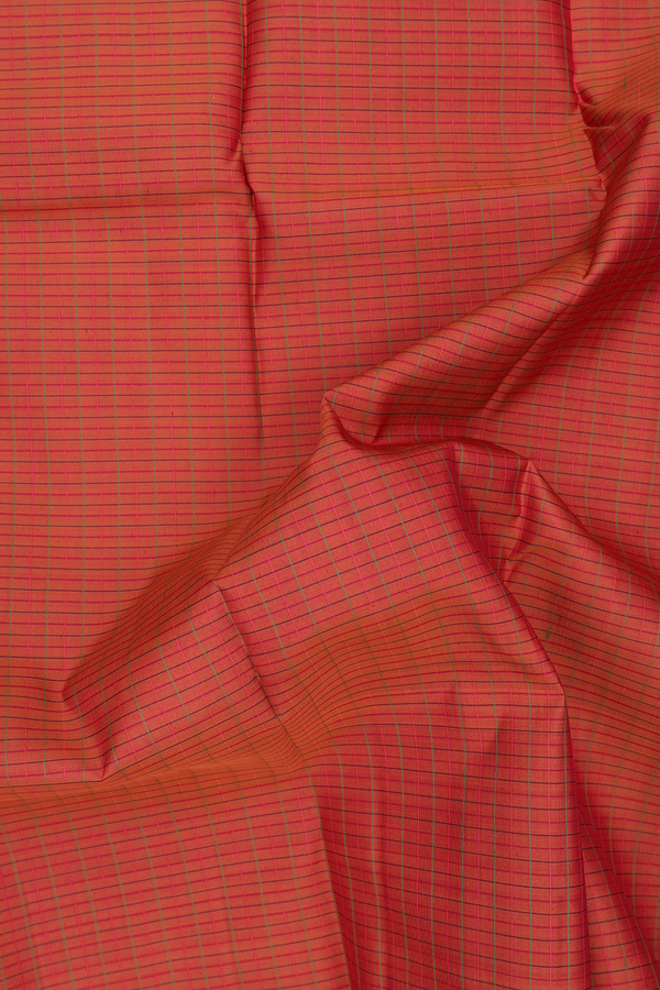 Kanchipuram Silk Saree In Rust Orange With Checks Design