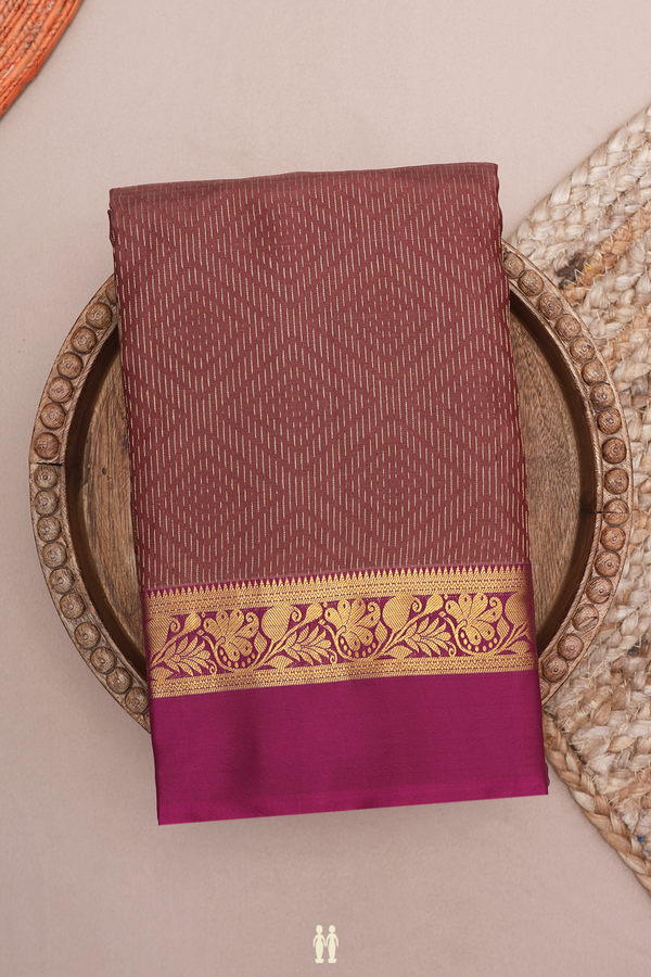 Kanchipuram Silk Saree In Brick Brown With Diamond Buttas