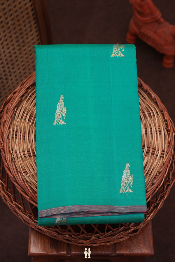 Kanchipuram Silk Saree In Green With Parrot Buttas