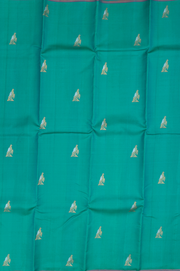 Kanchipuram Silk Saree In Green With Parrot Buttas