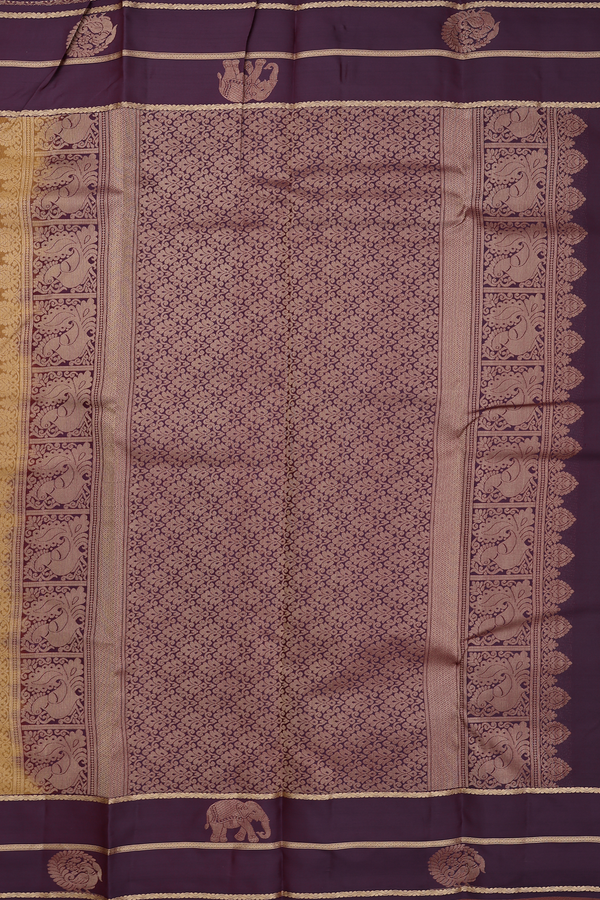 Kanchipuram Silk Saree In Golden Brown With Checks Design