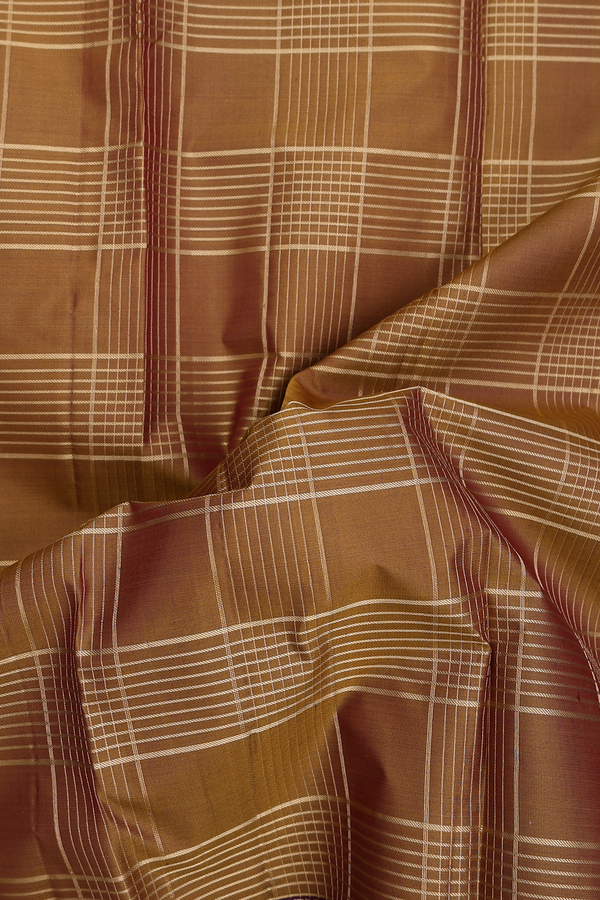 Kanchipuram Silk Saree In Golden Brown With Checks Design