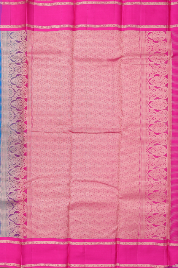 Kanchipuram Silk Saree In Cerulean Blue With Checks Design