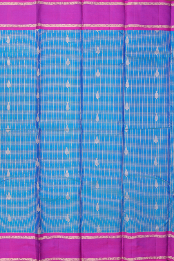Kanchipuram Silk Saree In Cerulean Blue With Checks Design
