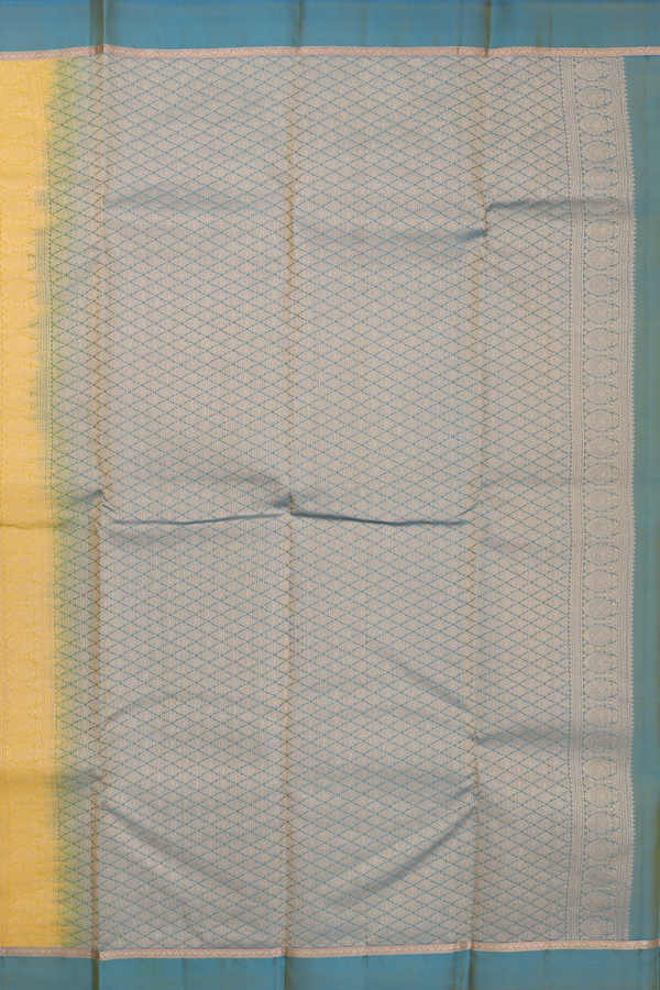 Kanchipuram Silk Saree In Royal Yellow With Stripes Design