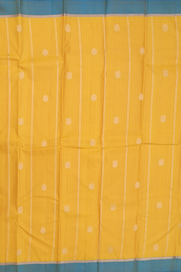 Kanchipuram Silk Saree In Royal Yellow With Stripes Design